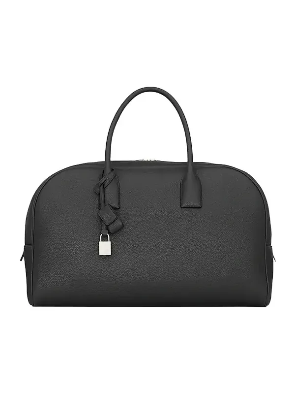 Saint Laurent Men's Medium Bowling Duffle Bag in Grained Leather with Strap - Black
