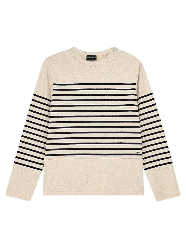 Emporio Armani Men's Striped Cotton-Linen Jersey Sweater - Ecru Black Stripe - Size XXXL | Image 1 Emporio Armani Men's Striped Cotton-Linen Jersey Sweater - Ecru Black Stripe - Size XXXL | Image 1