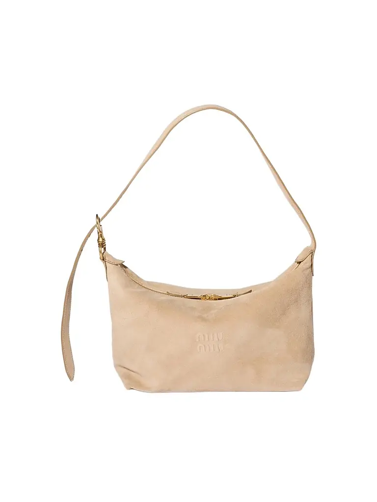 Miu Miu Women's Spirit Suede Shoulder Bag - Beige Khaki | Image 1 Miu Miu Women's Spirit Suede Shoulder Bag - Beige Khaki | Image 1