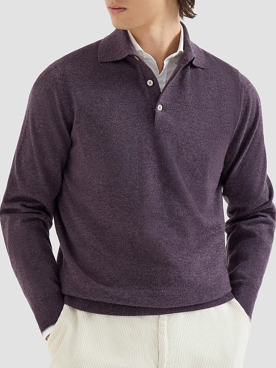 Brunello Cucinelli Men's Cashmere Knit Polo Shirt | Thumbnail 2 Brunello Cucinelli Men's Cashmere Knit Polo Shirt | Thumbnail 2