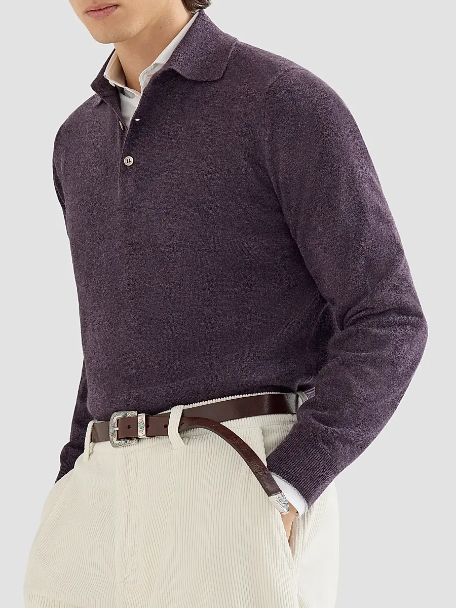 Brunello Cucinelli Men's Cashmere Knit Polo Shirt | Thumbnail 4 Brunello Cucinelli Men's Cashmere Knit Polo Shirt | Thumbnail 4