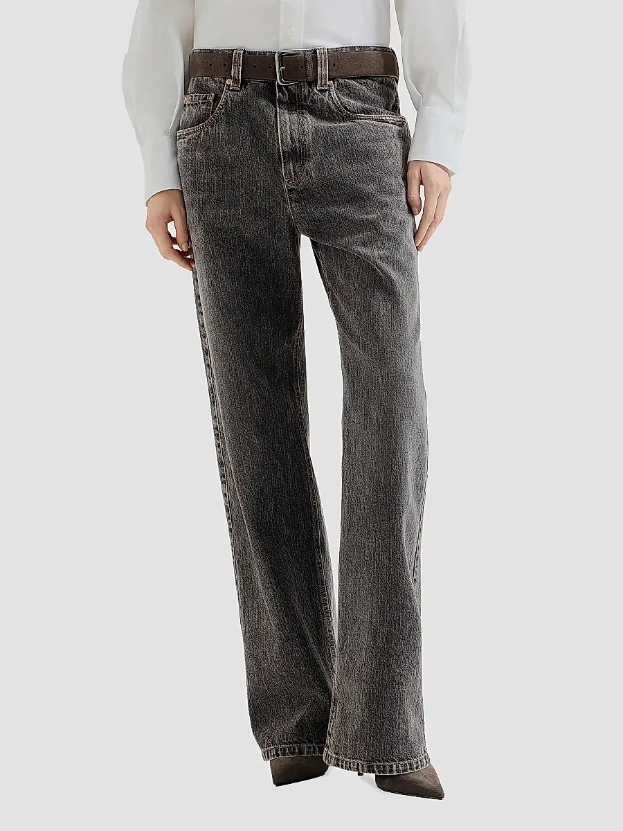 Brunello Cucinelli Women's Authentic Denim Contemporary Loose Jeans with Monili - Dark Grey | Thumbnail 2 Brunello Cucinelli Women's Authentic Denim Contemporary Loose Jeans with Monili - Dark Grey | Thumbnail 2