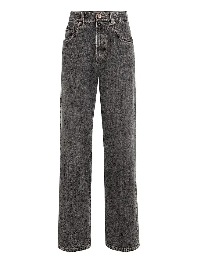 Brunello Cucinelli Women's Authentic Denim Contemporary Loose Jeans with Monili - Dark Grey