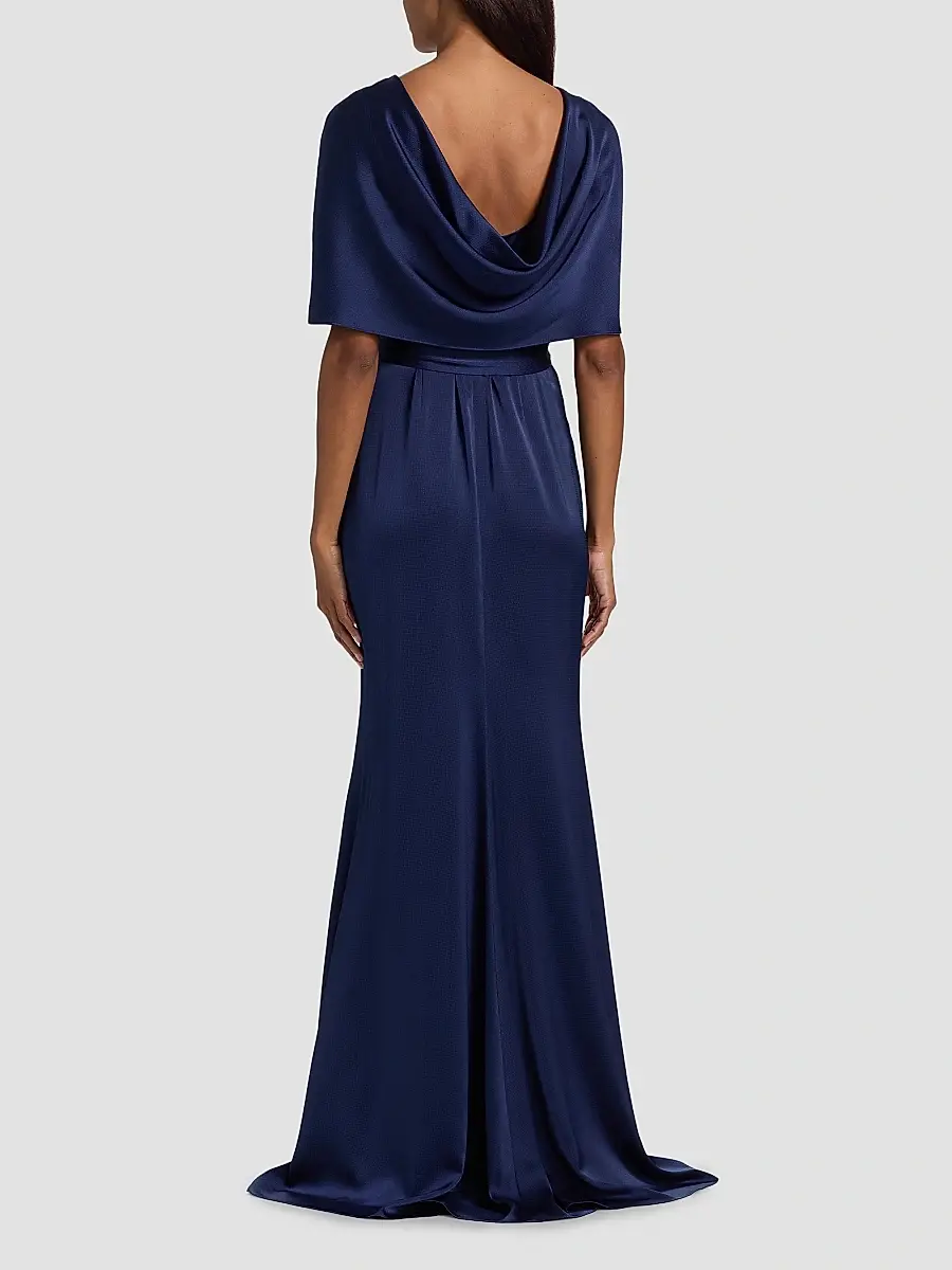 BADGLEY MISCHKA Women's Hammered Satin Cape Sleeve Gown | Thumbnail 5