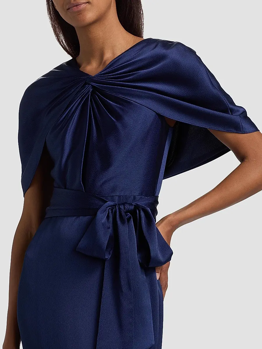 BADGLEY MISCHKA Women's Hammered Satin Cape Sleeve Gown | Thumbnail 6