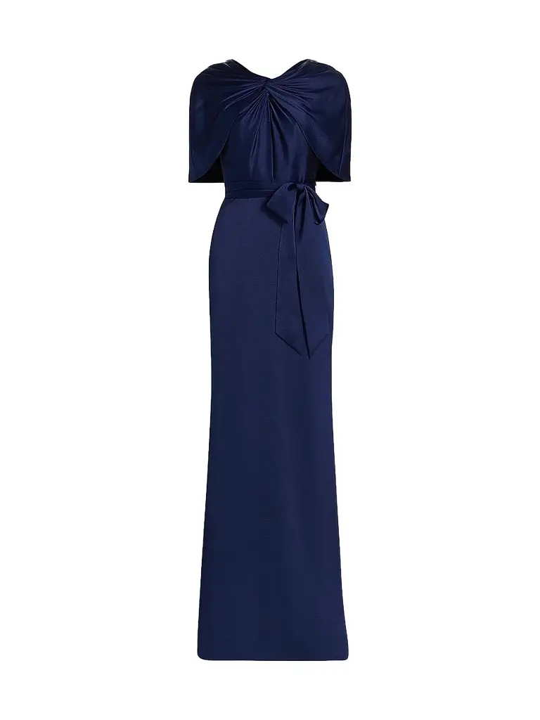 BADGLEY MISCHKA Women's Hammered Satin Cape Sleeve Gown - Navy - Size 16 | Image 1 BADGLEY MISCHKA Women's Hammered Satin Cape Sleeve Gown - Navy - Size 16 | Image 1