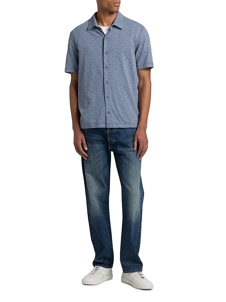 Vince Men's Tonal Leaf Slub Cotton Shirt | Thumbnail 2 Vince Men's Tonal Leaf Slub Cotton Shirt | Thumbnail 2