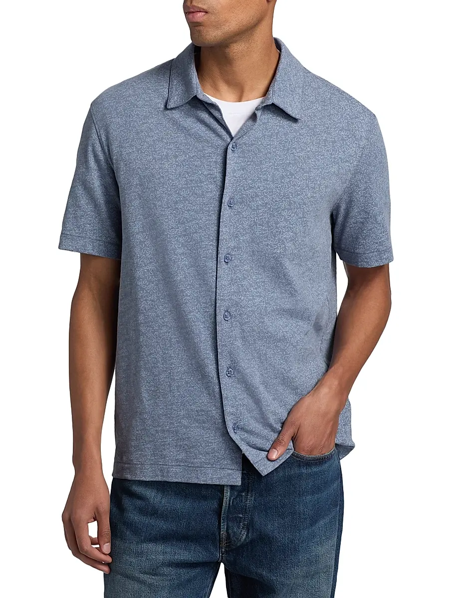 Vince Men's Tonal Leaf Slub Cotton Shirt | Thumbnail 3 Vince Men's Tonal Leaf Slub Cotton Shirt | Thumbnail 3