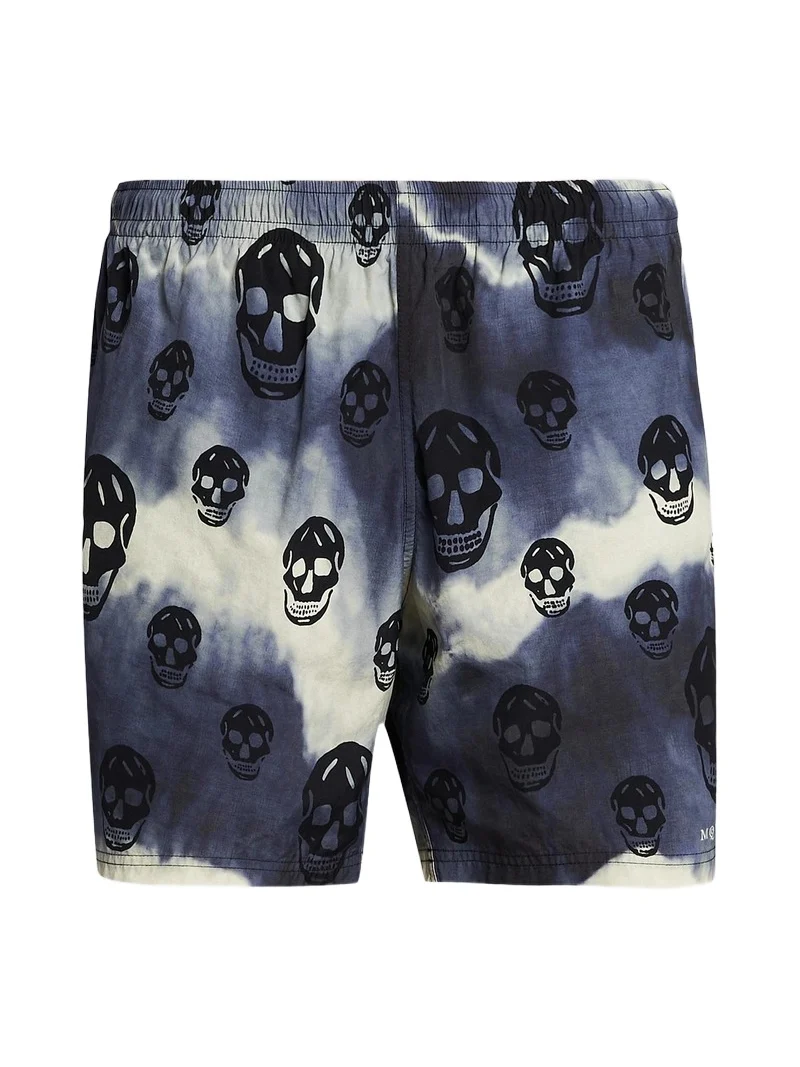 Alexander McQueen Men's Tie-Dye Skull Nylon Swim Shorts