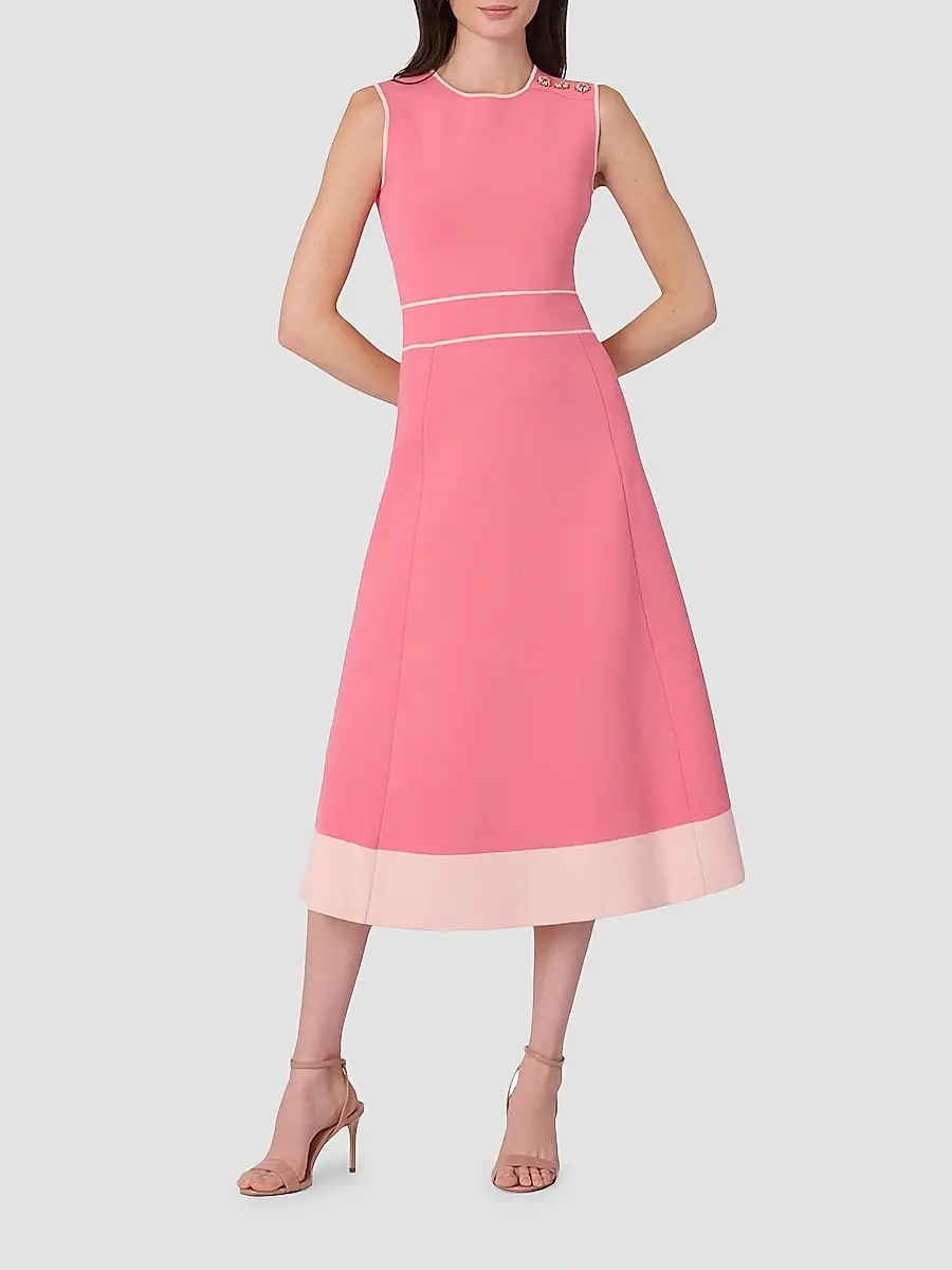 Shoshanna Women's Tiffany Button-Shoulder Midi Dress | Thumbnail 2