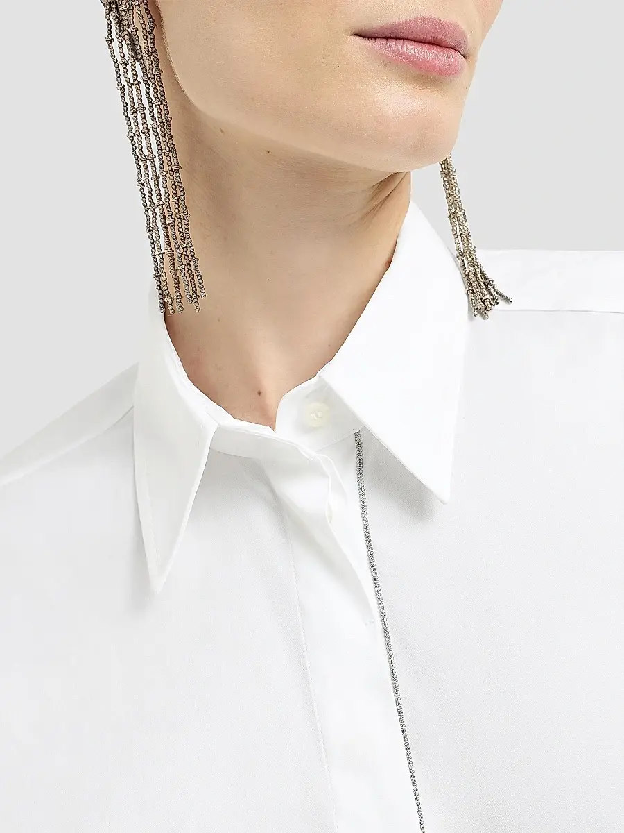 Brunello Cucinelli Women's Stretch Cotton Poplin Shirt with Shiny Trim - White | Thumbnail 5 Brunello Cucinelli Women's Stretch Cotton Poplin Shirt with Shiny Trim - White | Thumbnail 5