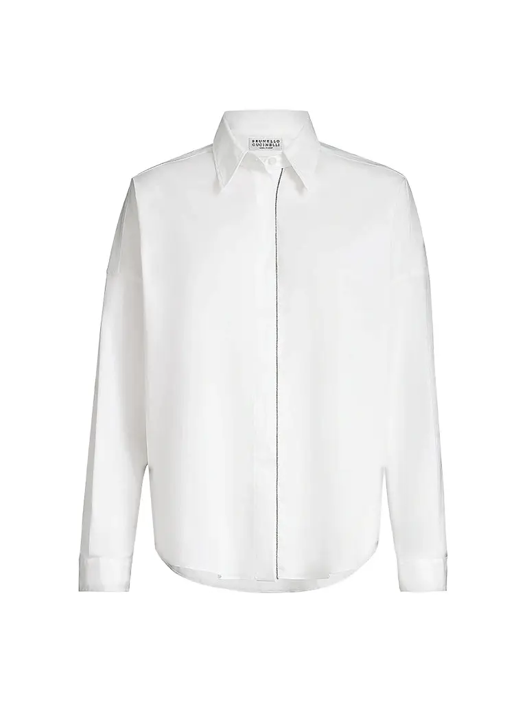 Brunello Cucinelli Women's Stretch Cotton Poplin Shirt with Shiny Trim - White - Size XXXL | Image 1 Brunello Cucinelli Women's Stretch Cotton Poplin Shirt with Shiny Trim - White - Size XXXL | Image 1