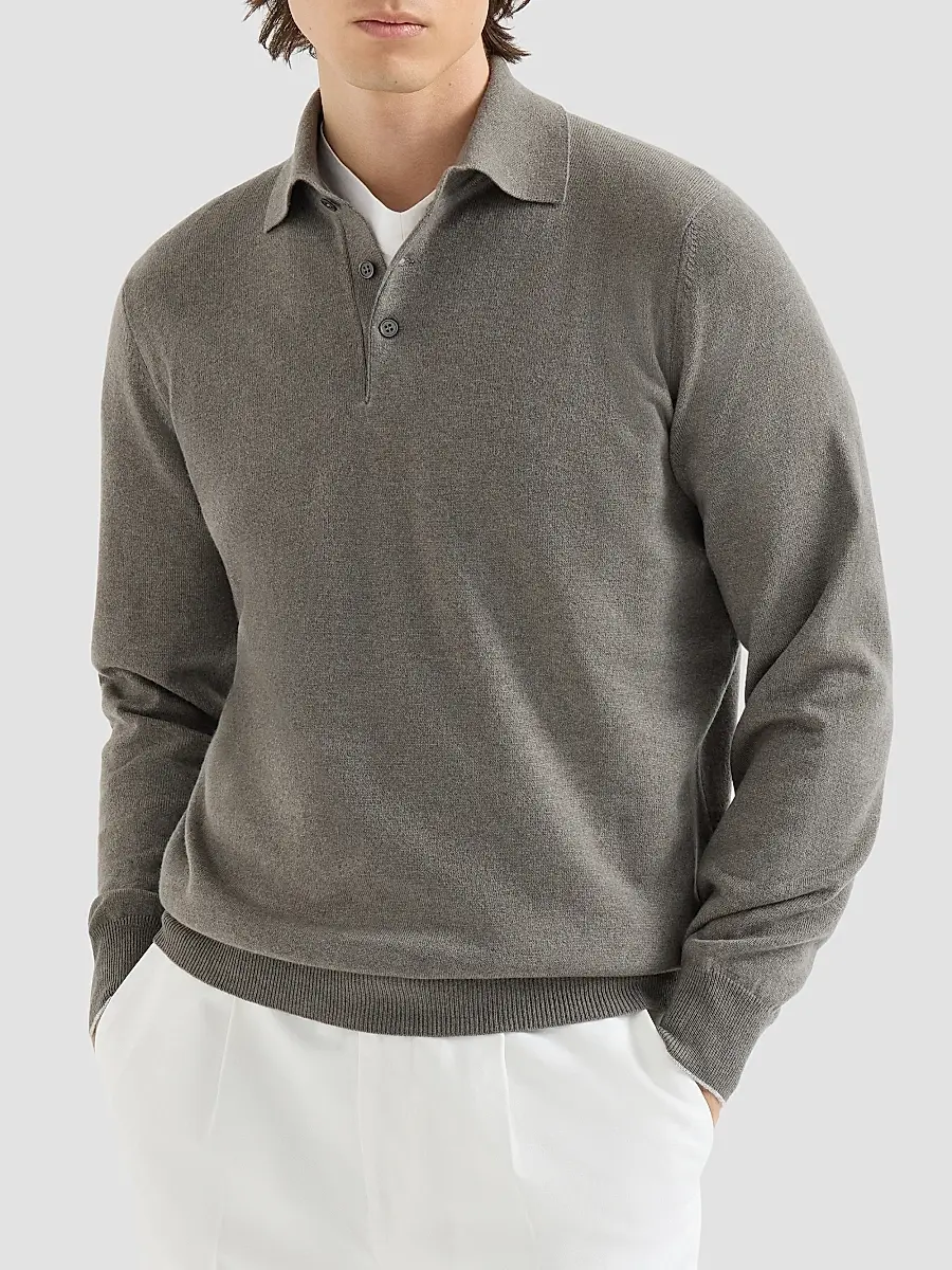 Brunello Cucinelli Men's Cashmere Knit Polo Shirt | Thumbnail 2