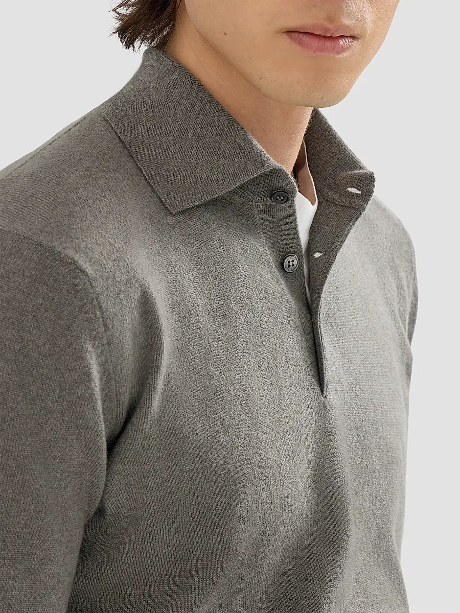 Brunello Cucinelli Men's Cashmere Knit Polo Shirt | Thumbnail 5