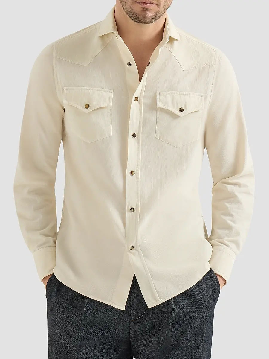 Brunello Cucinelli Men's Garment Dyed Easy Fit Western Shirt | Thumbnail 2 Brunello Cucinelli Men's Garment Dyed Easy Fit Western Shirt | Thumbnail 2