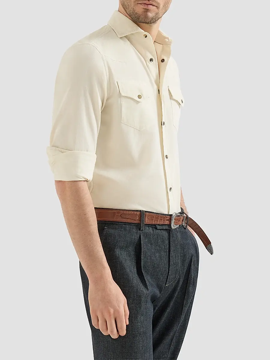 Brunello Cucinelli Men's Garment Dyed Easy Fit Western Shirt | Thumbnail 4 Brunello Cucinelli Men's Garment Dyed Easy Fit Western Shirt | Thumbnail 4