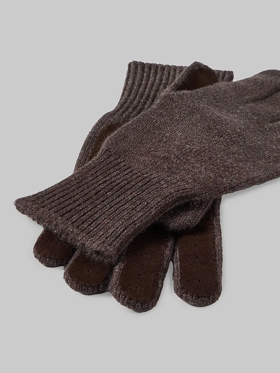Brunello Cucinelli Men's Cashmere Knit Gloves with Suede Palm - Brown | Thumbnail 2 Brunello Cucinelli Men's Cashmere Knit Gloves with Suede Palm - Brown | Thumbnail 2