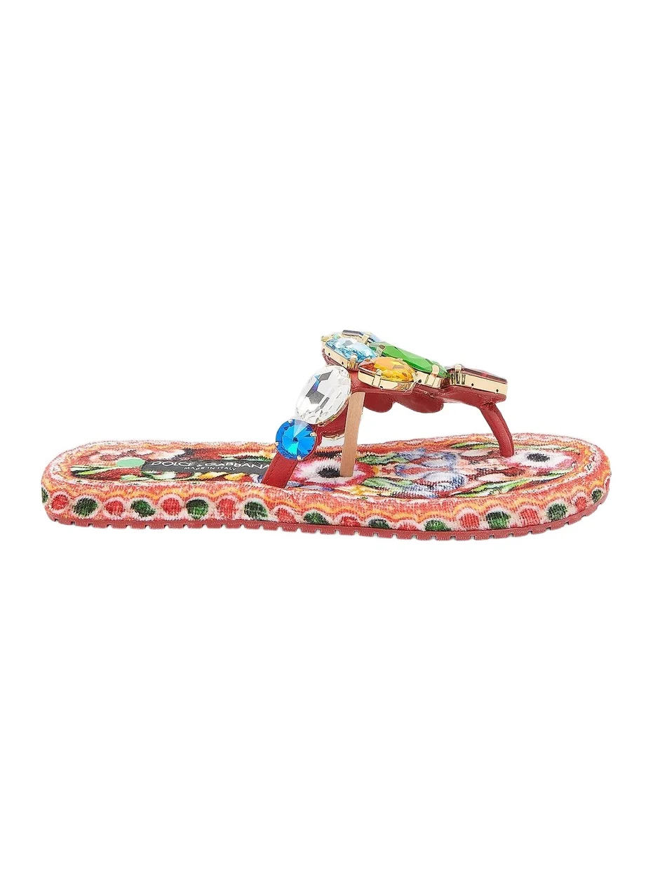 Dolce & Gabbana Women's Carretto Embellished Leather Thong Sandals