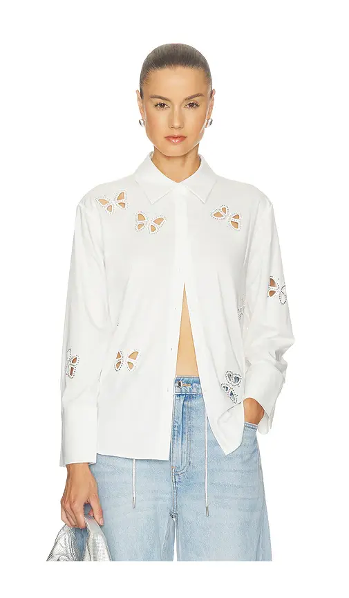 Alice + Olivia Alice + Olivia Finely Embellished Buttondown With Cutouts | Image 1 Alice + Olivia Alice + Olivia Finely Embellished Buttondown With Cutouts | Image 1