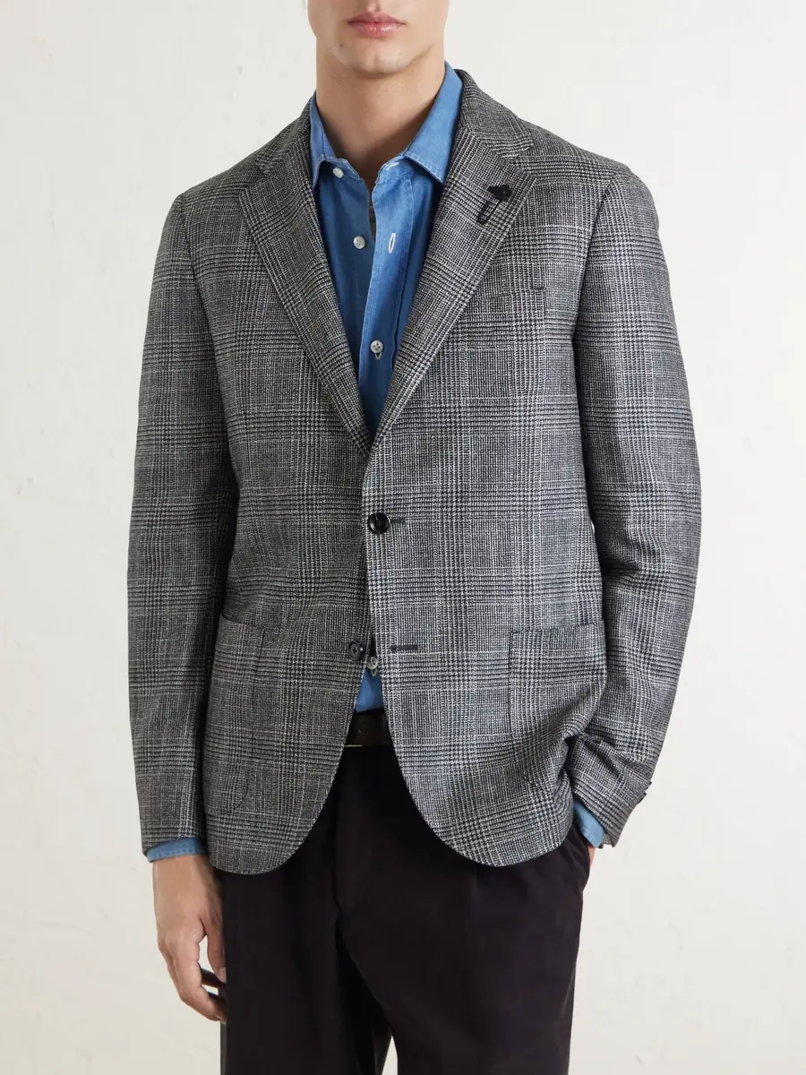 Lardini Prince Of Wales Checked Wool, Silk and Cashmere-Blend Blazer - Men | Thumbnail 3