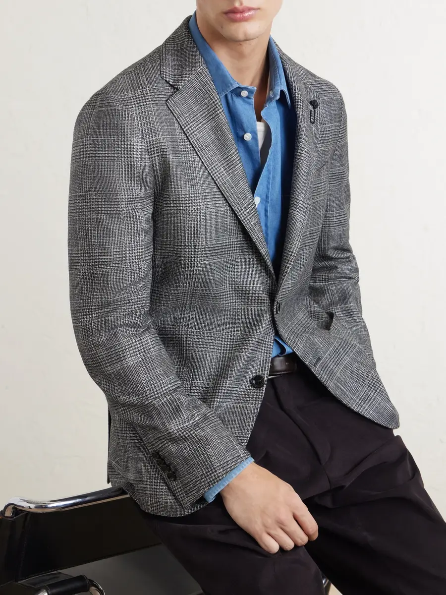 Lardini Prince Of Wales Checked Wool, Silk and Cashmere-Blend Blazer - Men | Thumbnail 5
