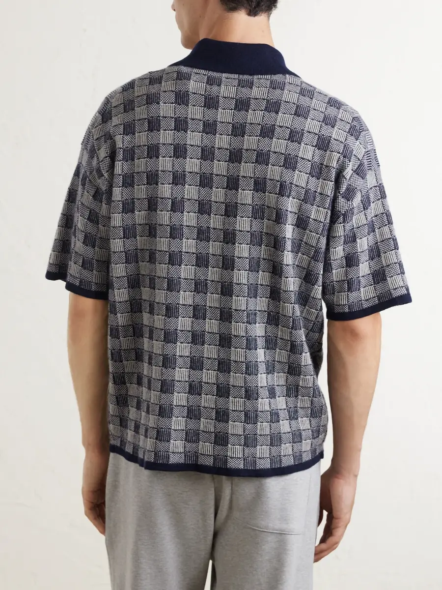 The Elder Statesman Checked Cashmere Polo Shirt - Men | Thumbnail 4 The Elder Statesman Checked Cashmere Polo Shirt - Men | Thumbnail 4