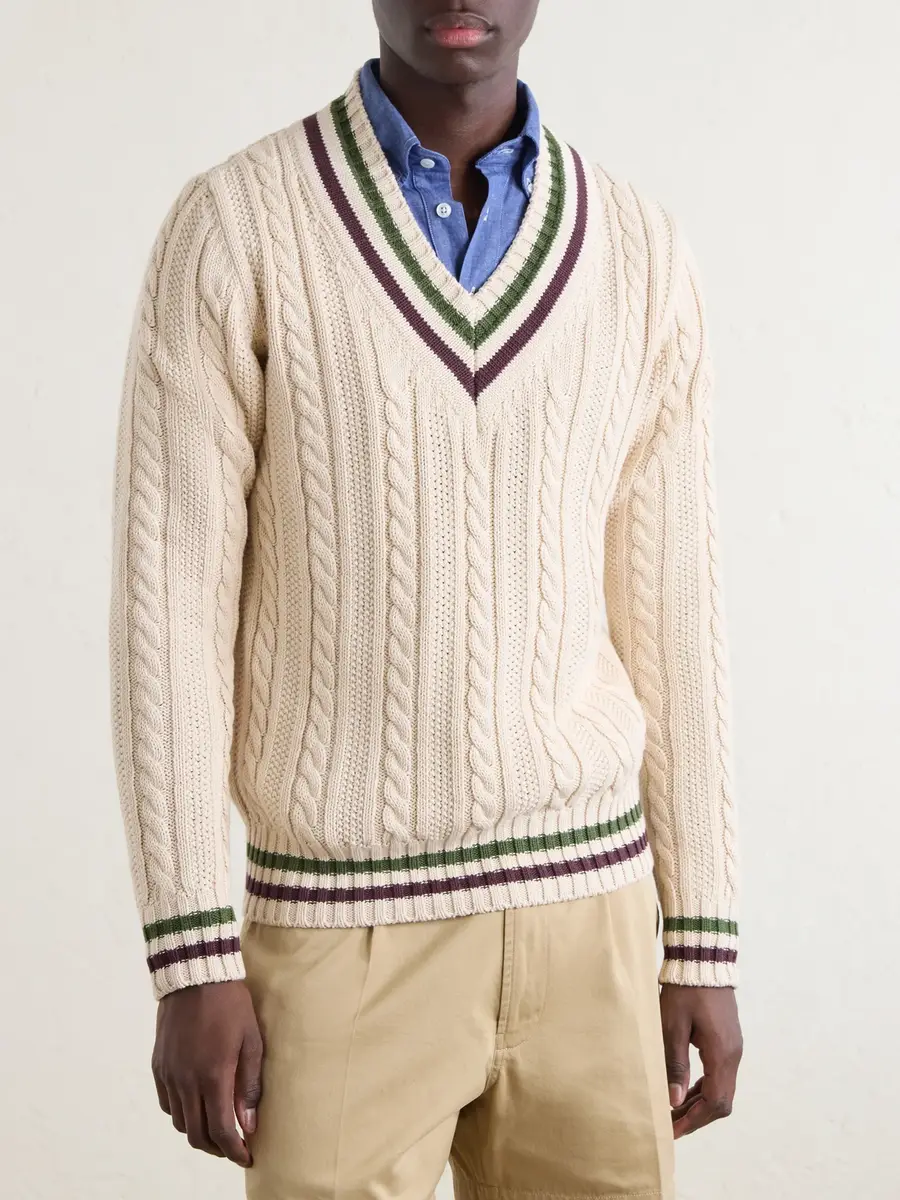 Drake's Cricket Knitted Cotton and Cashmere-Blend Sweater - Men | Thumbnail 3