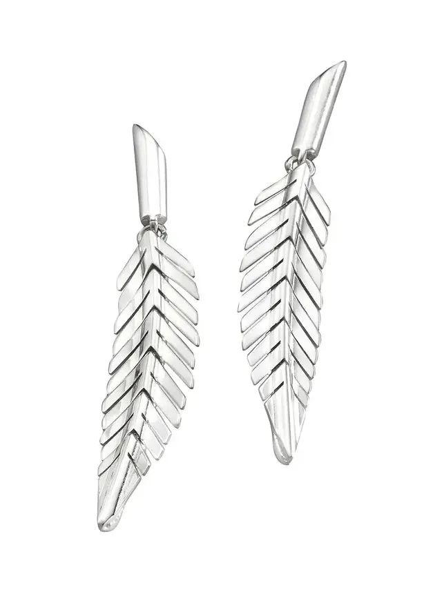 CADAR 18K White Gold Feather Drop Earrings, Small | Thumbnail 1 CADAR 18K White Gold Feather Drop Earrings, Small | Thumbnail 1
