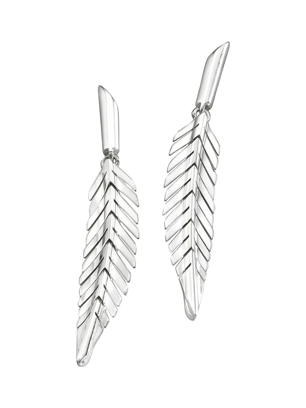 18K White Gold Feather Drop Earrings, Small 18K White Gold Feather Drop Earrings, Small