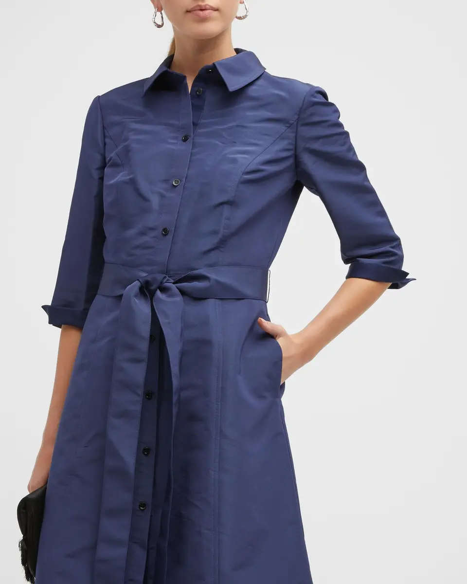 Carolina Herrera Faille 3/4-Sleeve Shirtdress | Thumbnail 8
