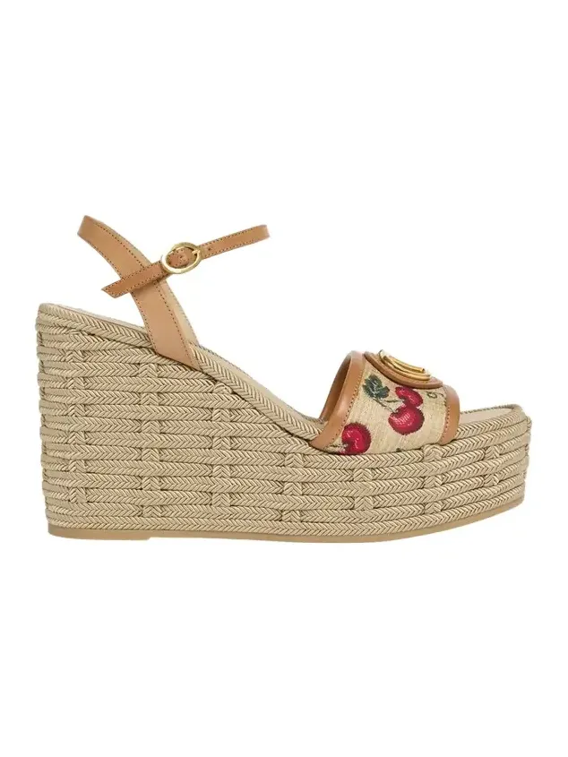 VLogo Cherry Jacquard Raffia-Wedge Espadrilles VLogo Cherry Jacquard Raffia-Wedge Espadrilles