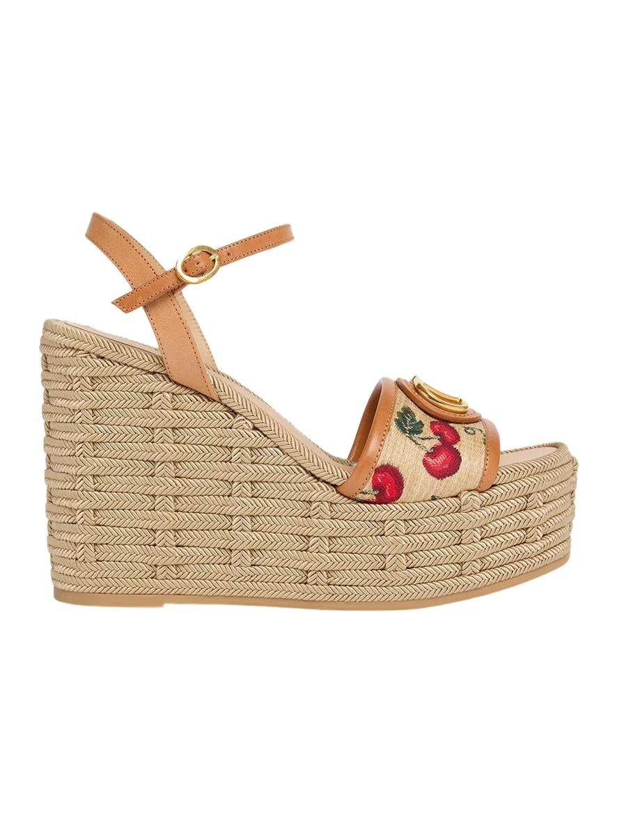 VLogo Cherry Jacquard Raffia-Wedge Espadrilles VLogo Cherry Jacquard Raffia-Wedge Espadrilles