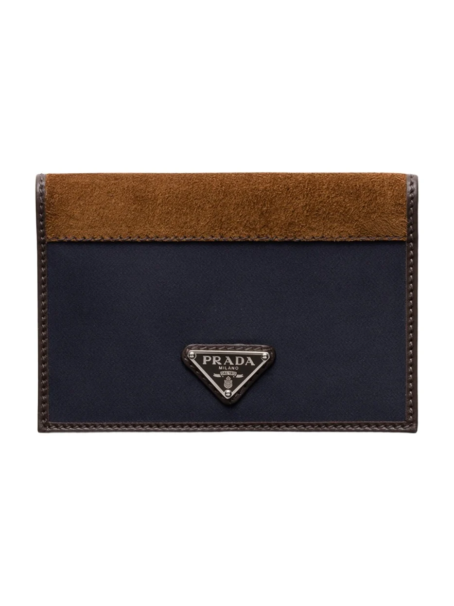 Prada Men's Nylon and Suede Bifold Card Holder