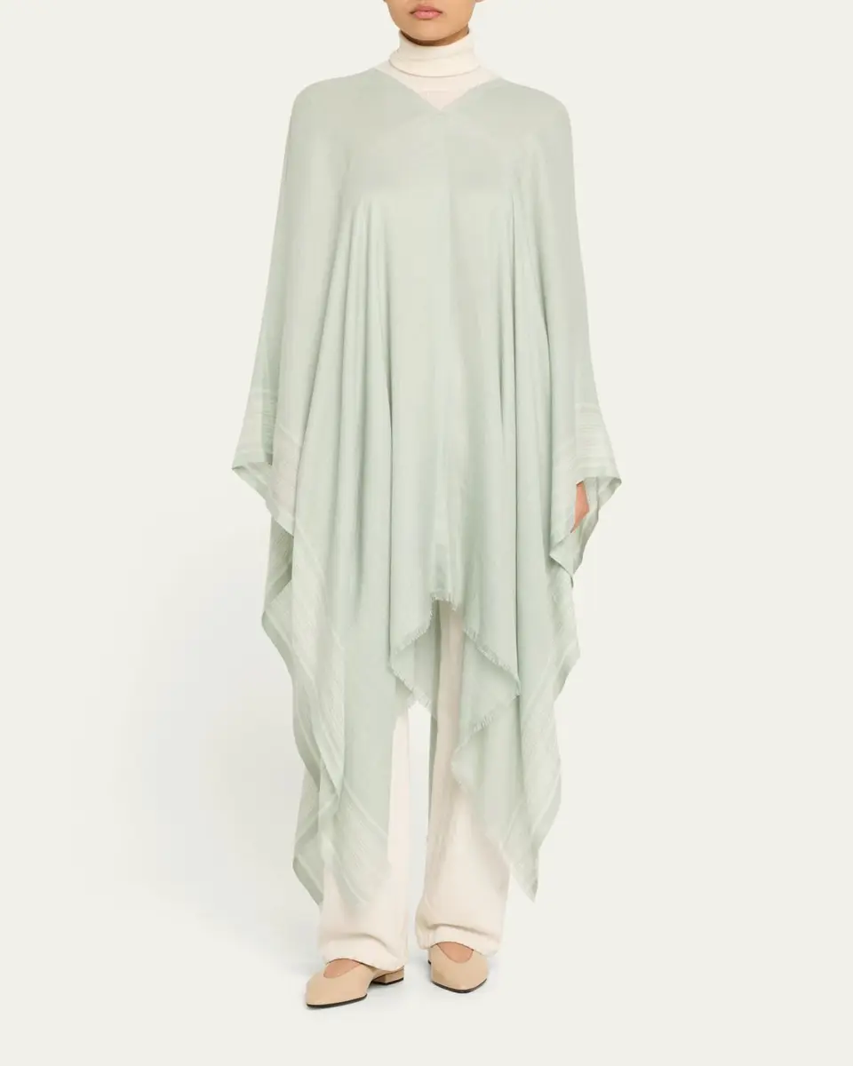 Loro Piana Aida Bicolor Suitcase Stripe Silk Linen Poncho | Thumbnail 2