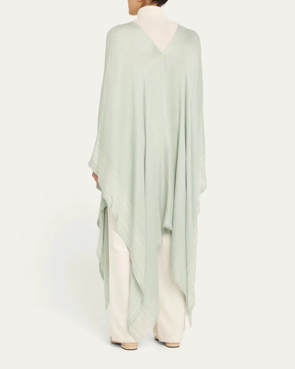 Loro Piana Aida Bicolor Suitcase Stripe Silk Linen Poncho | Thumbnail 3