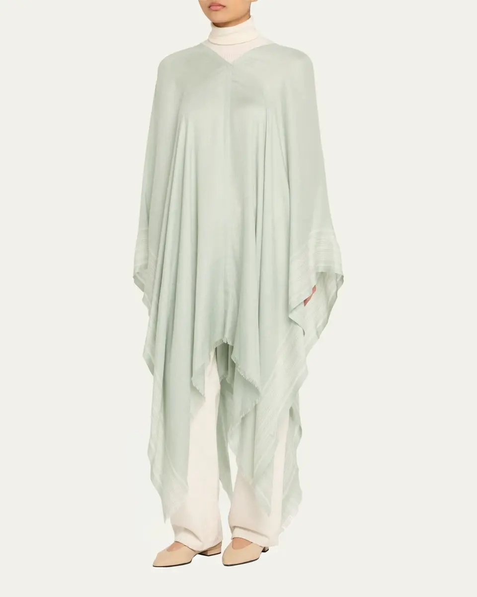 Loro Piana Aida Bicolor Suitcase Stripe Silk Linen Poncho | Thumbnail 4