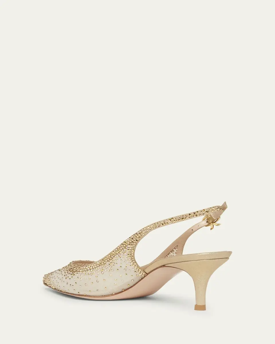 Gianvito Rossi Strass Organza Kitten-Heel Slingback Pumps | Thumbnail 6