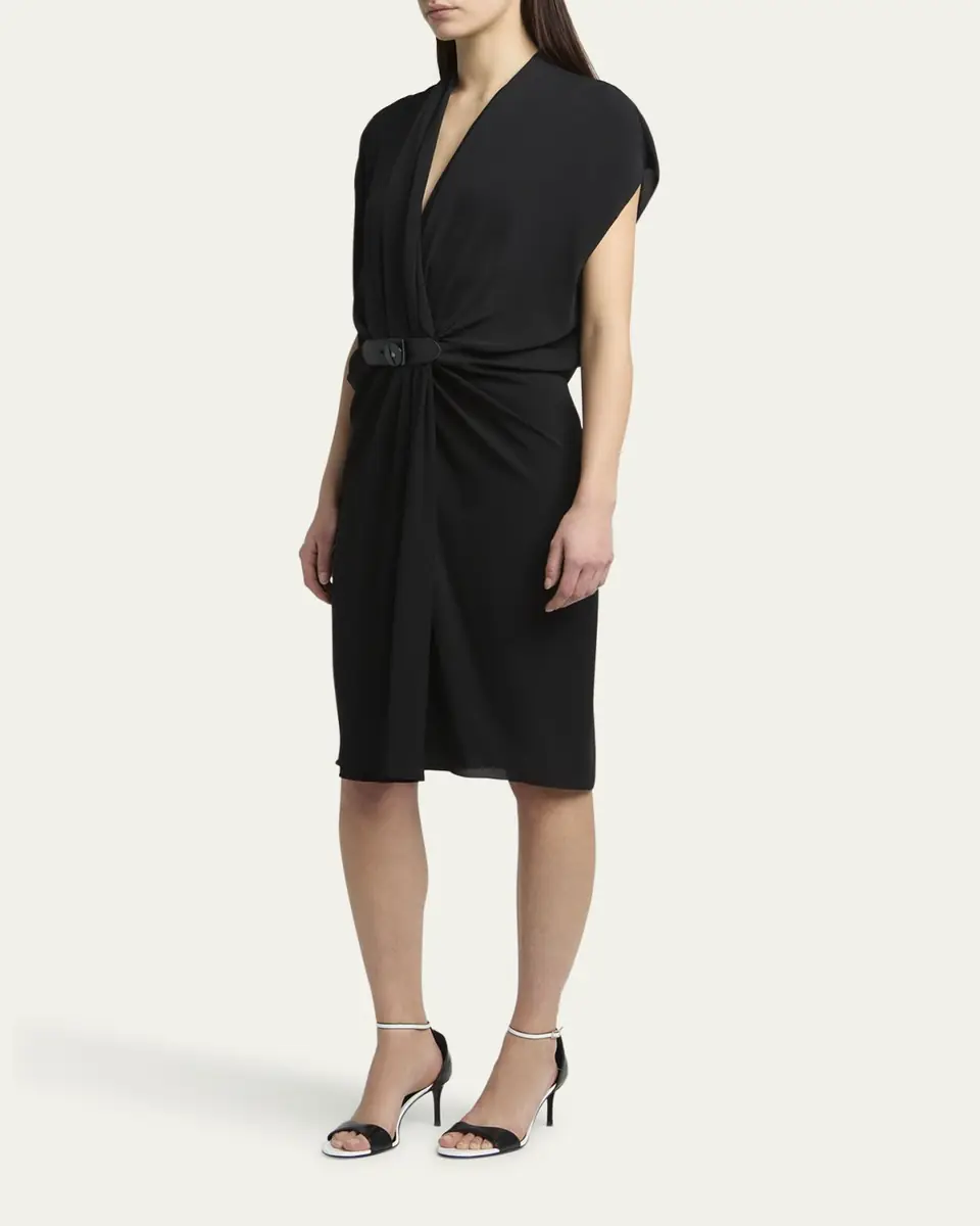 Giorgio Armani Gathered Leather Buckle Silk Dress | Thumbnail 4 Giorgio Armani Gathered Leather Buckle Silk Dress | Thumbnail 4