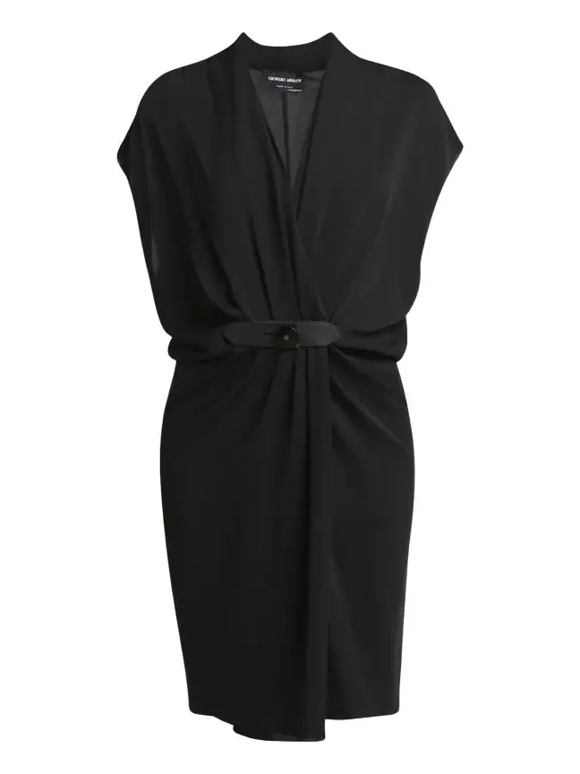 Gathered Leather Buckle Silk Dress Gathered Leather Buckle Silk Dress
