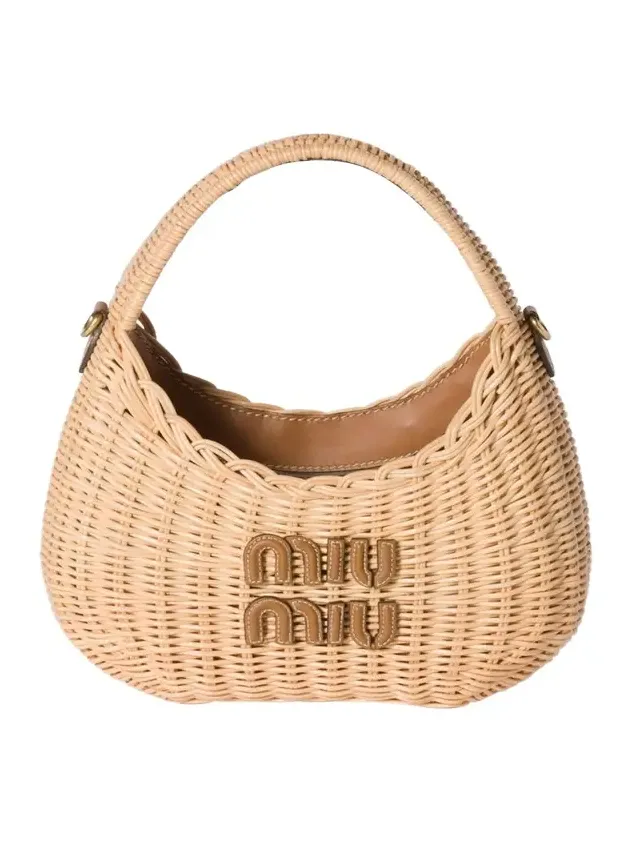 Miu Miu Wander Woven Rattan Top-Handle Bag