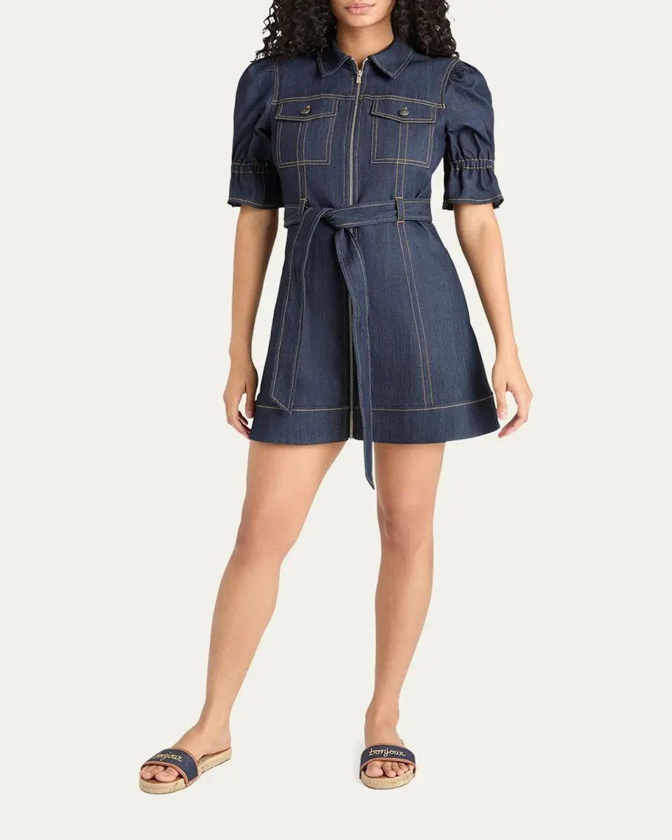 Cinq à Sept Holly Denim Puff-Sleeve Mini Dress | Thumbnail 2 Cinq à Sept Holly Denim Puff-Sleeve Mini Dress | Thumbnail 2