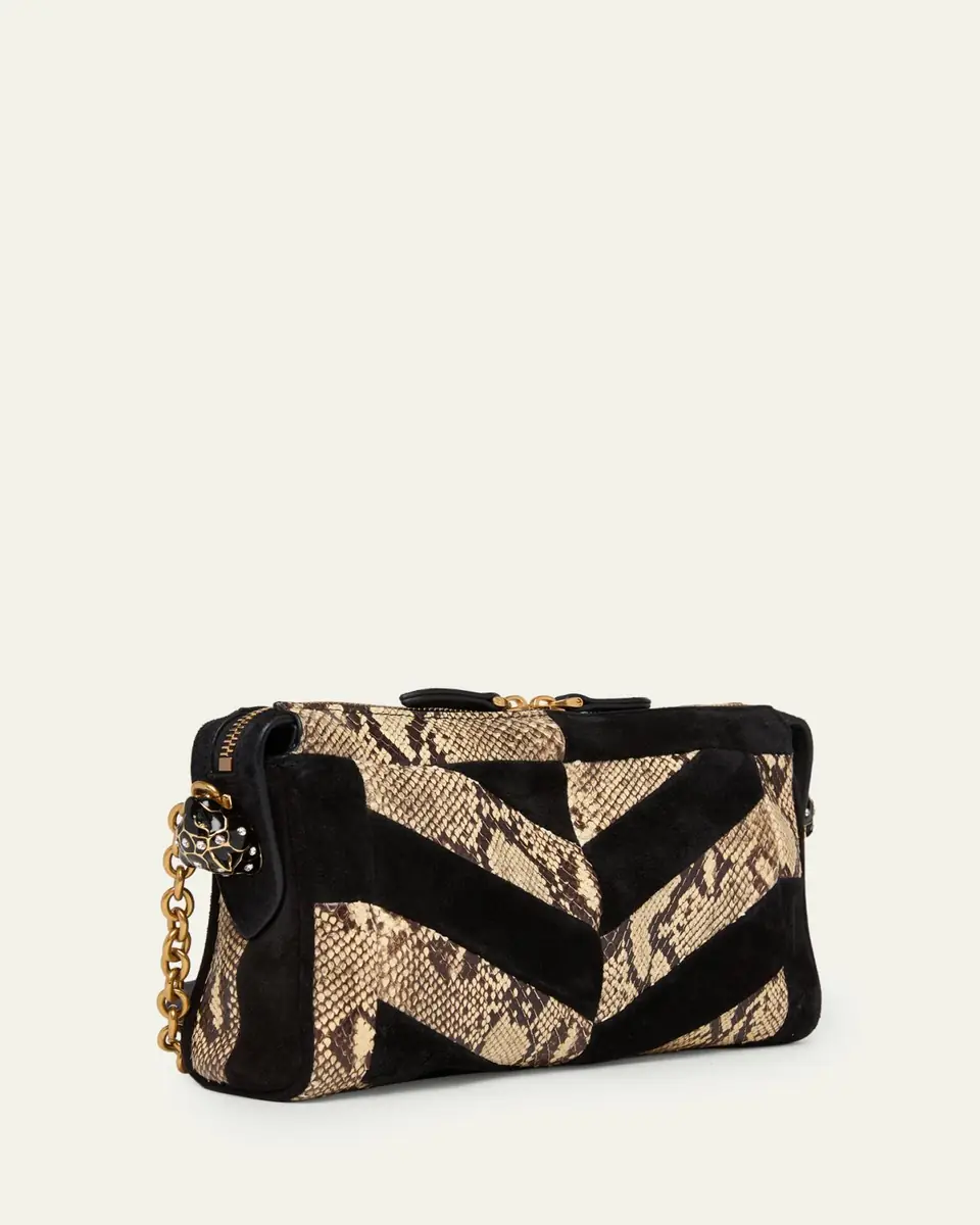 Valentino Garavani Small Patchwork Suede & Python Shoulder Bag | Thumbnail 3 Valentino Garavani Small Patchwork Suede & Python Shoulder Bag | Thumbnail 3