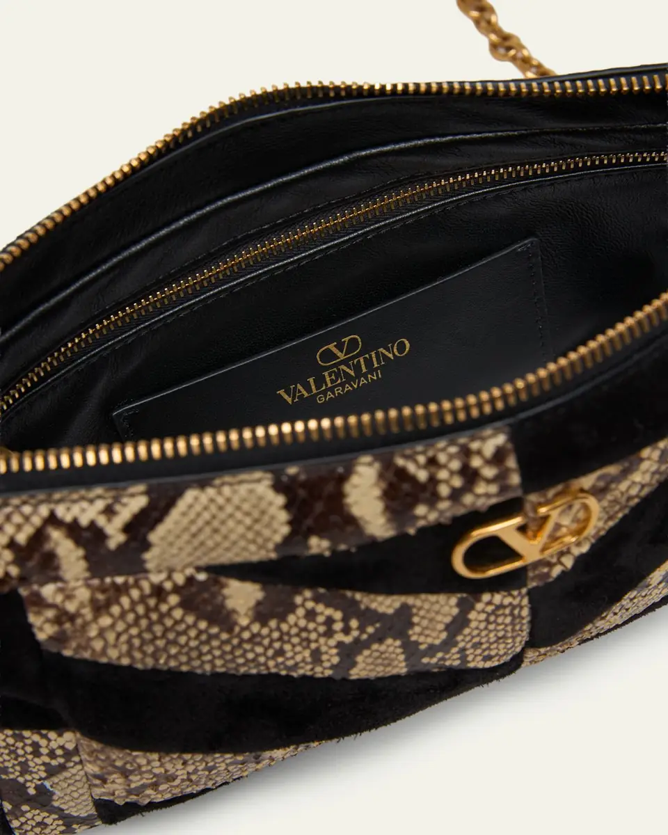 Valentino Garavani Small Patchwork Suede & Python Shoulder Bag | Thumbnail 4 Valentino Garavani Small Patchwork Suede & Python Shoulder Bag | Thumbnail 4