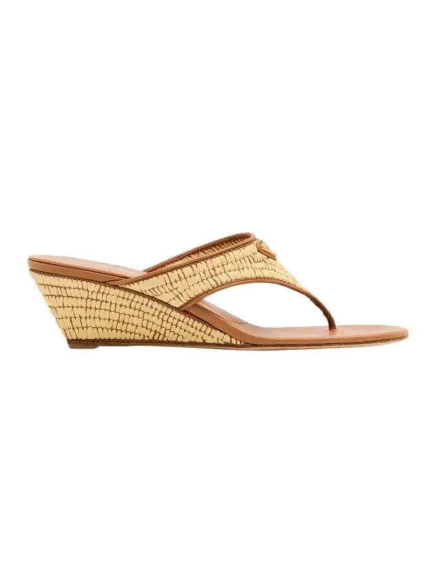 55mm Triangle Logo Raffia and Leather Thong Sandals 55mm Triangle Logo Raffia and Leather Thong Sandals