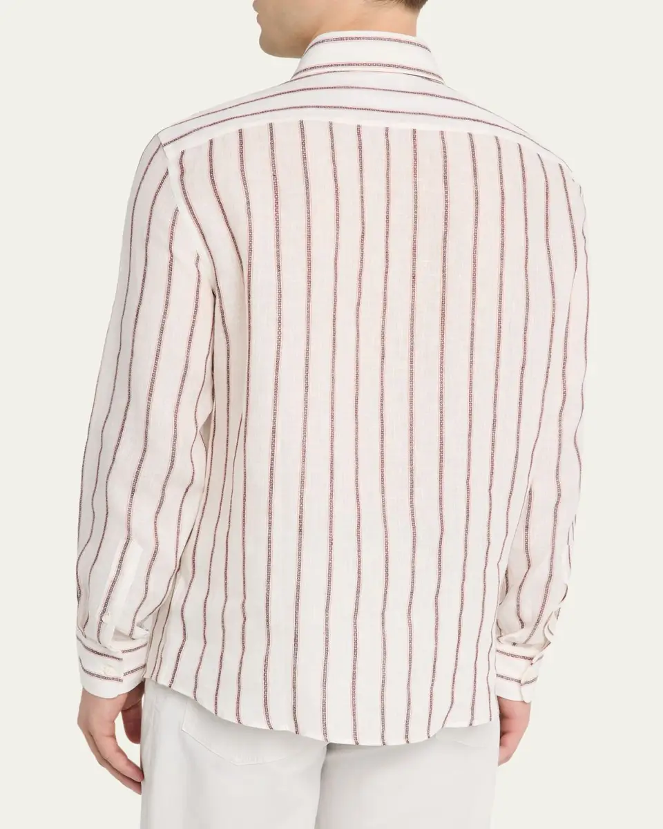 Brunello Cucinelli en's Wide Stripe Cotton Sport Shirt | Thumbnail 3 Brunello Cucinelli en's Wide Stripe Cotton Sport Shirt | Thumbnail 3