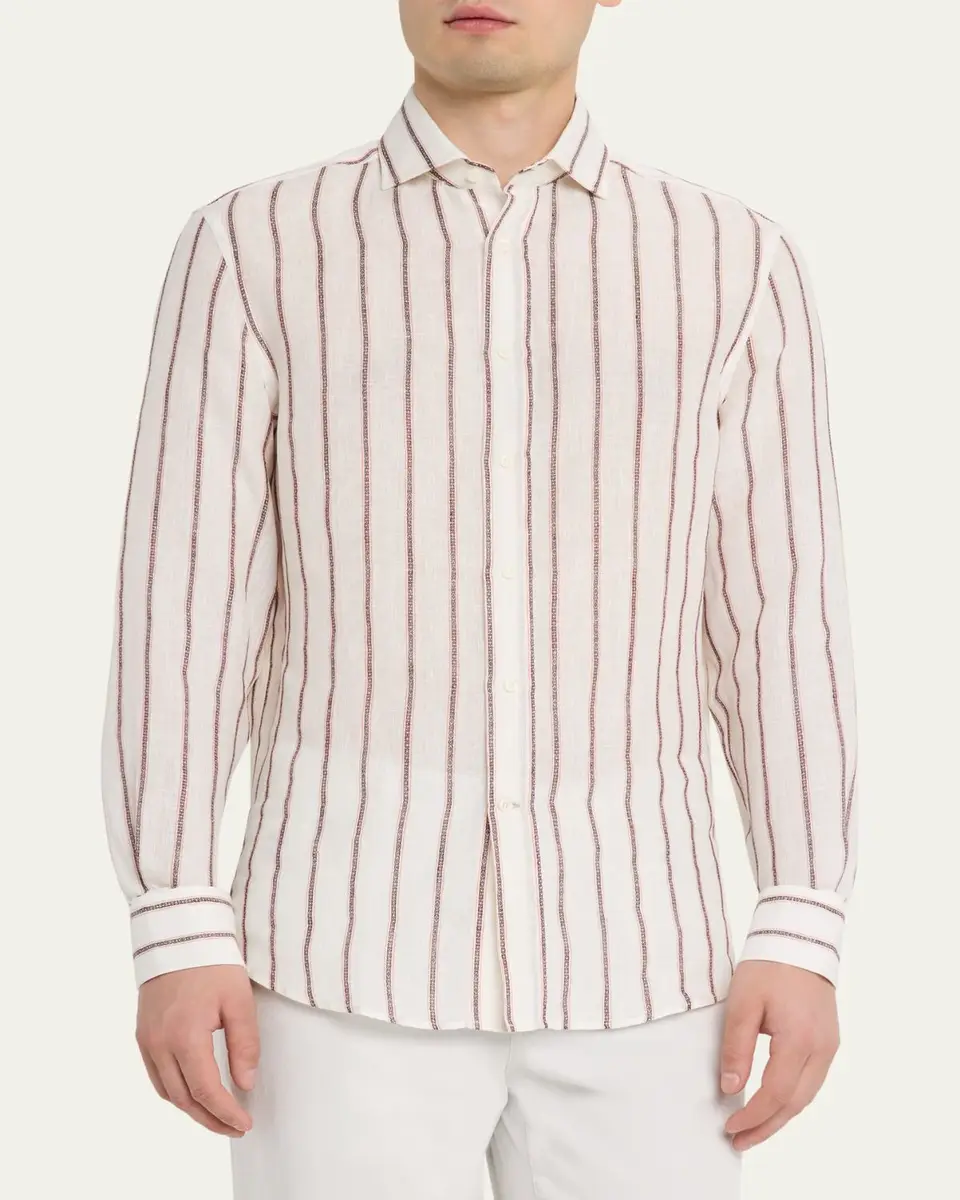 Brunello Cucinelli en's Wide Stripe Cotton Sport Shirt | Thumbnail 4 Brunello Cucinelli en's Wide Stripe Cotton Sport Shirt | Thumbnail 4