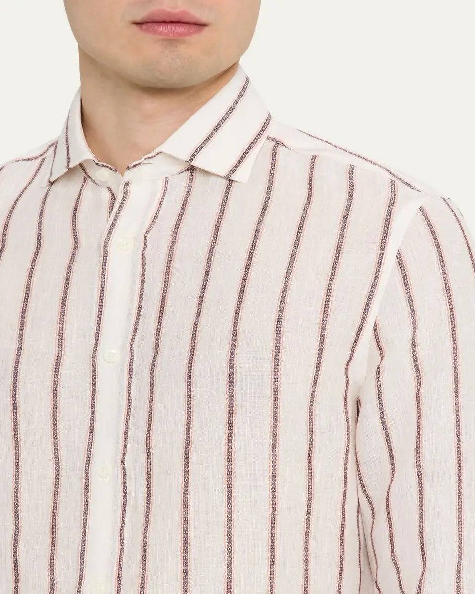 Brunello Cucinelli en's Wide Stripe Cotton Sport Shirt | Thumbnail 5 Brunello Cucinelli en's Wide Stripe Cotton Sport Shirt | Thumbnail 5