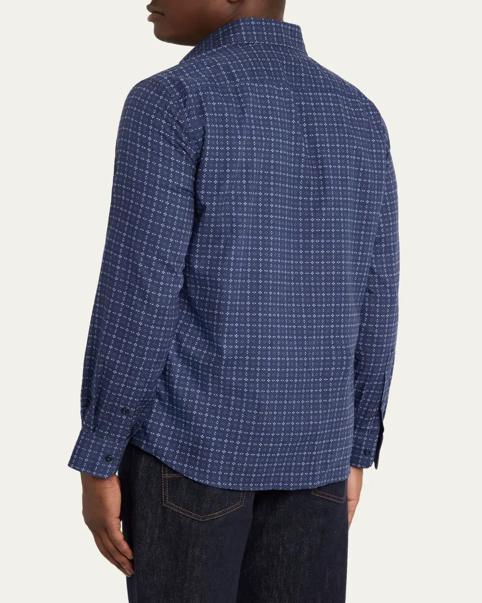 Brunello Cucinelli en's Geometric Grid Cotton Button-Down Shirt | Thumbnail 3 Brunello Cucinelli en's Geometric Grid Cotton Button-Down Shirt | Thumbnail 3