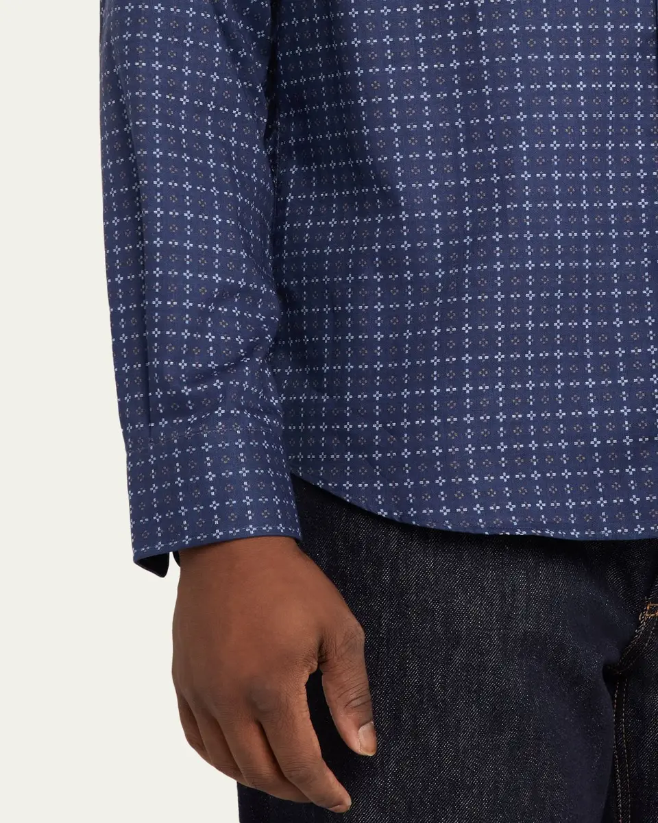 Brunello Cucinelli en's Geometric Grid Cotton Button-Down Shirt | Thumbnail 5 Brunello Cucinelli en's Geometric Grid Cotton Button-Down Shirt | Thumbnail 5