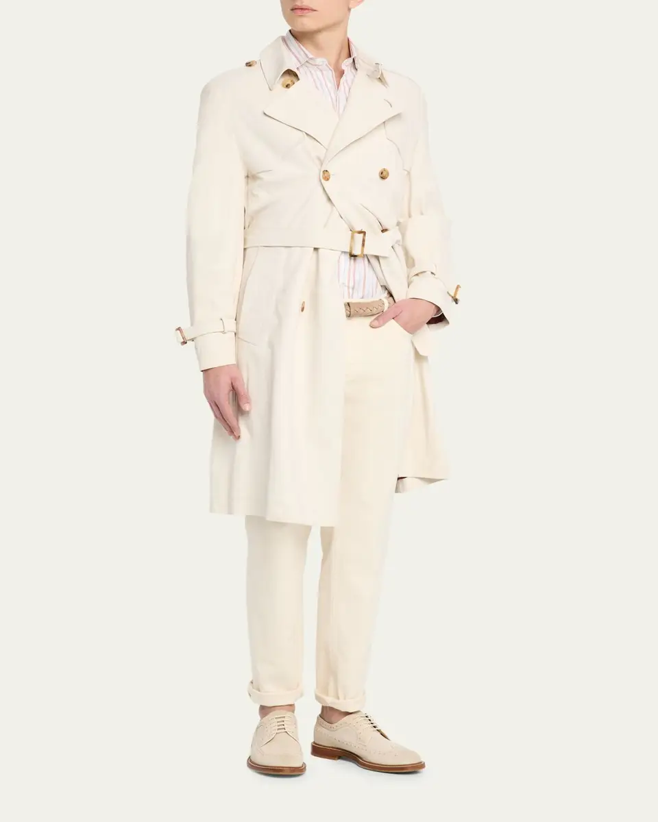Brunello Cucinelli en's Belted Leather Double-Breasted Trench Coat | Thumbnail 4 Brunello Cucinelli en's Belted Leather Double-Breasted Trench Coat | Thumbnail 4